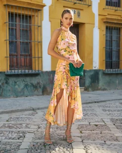 Online Blouse Elsa jaune à imprimé floral Invité Mariage|Tops Et Chemises
