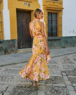 Online Blouse Elsa jaune à imprimé floral Invité Mariage|Tops Et Chemises