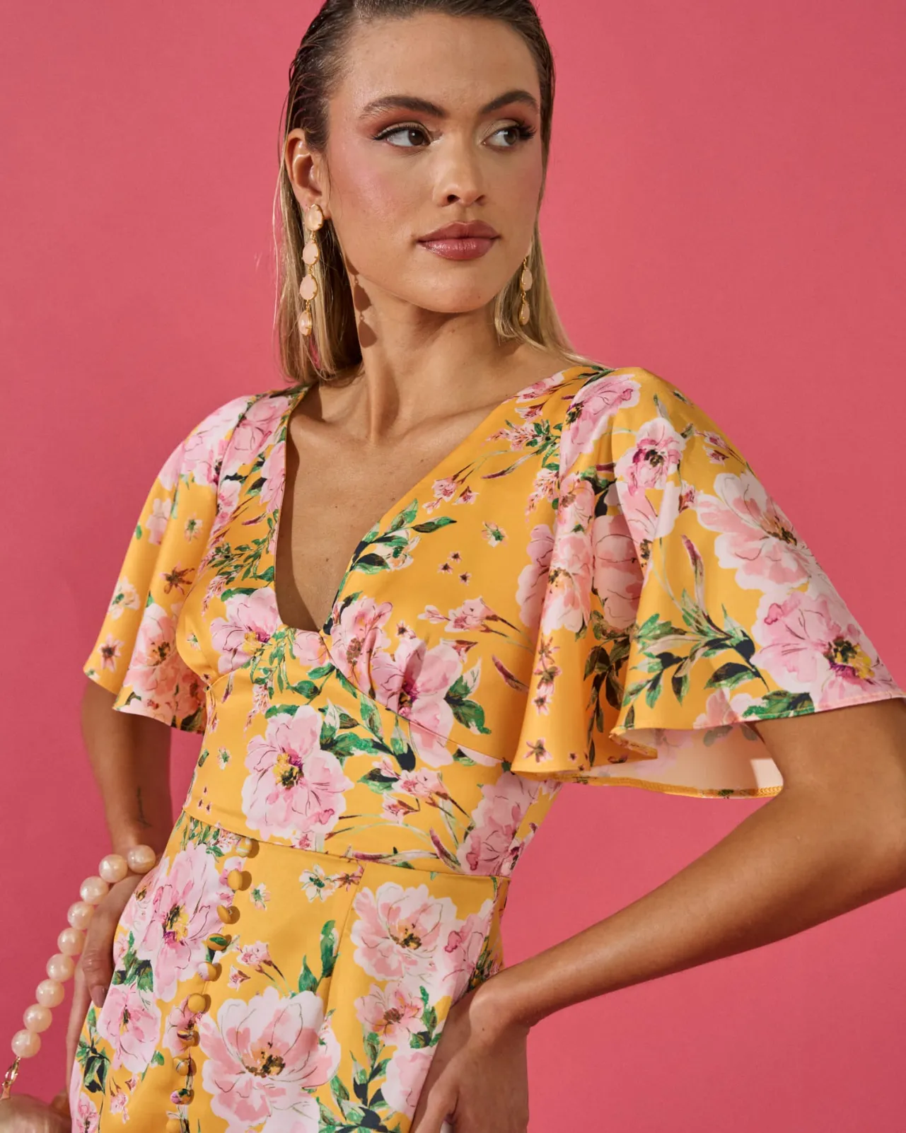 Hot Robe Carmina jaune à imprimé floral Outlet|Invité Mariage