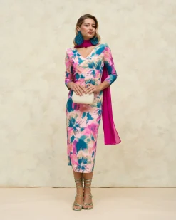 Sale Robe imprimée bleu marine Invité Mariage|Outlet